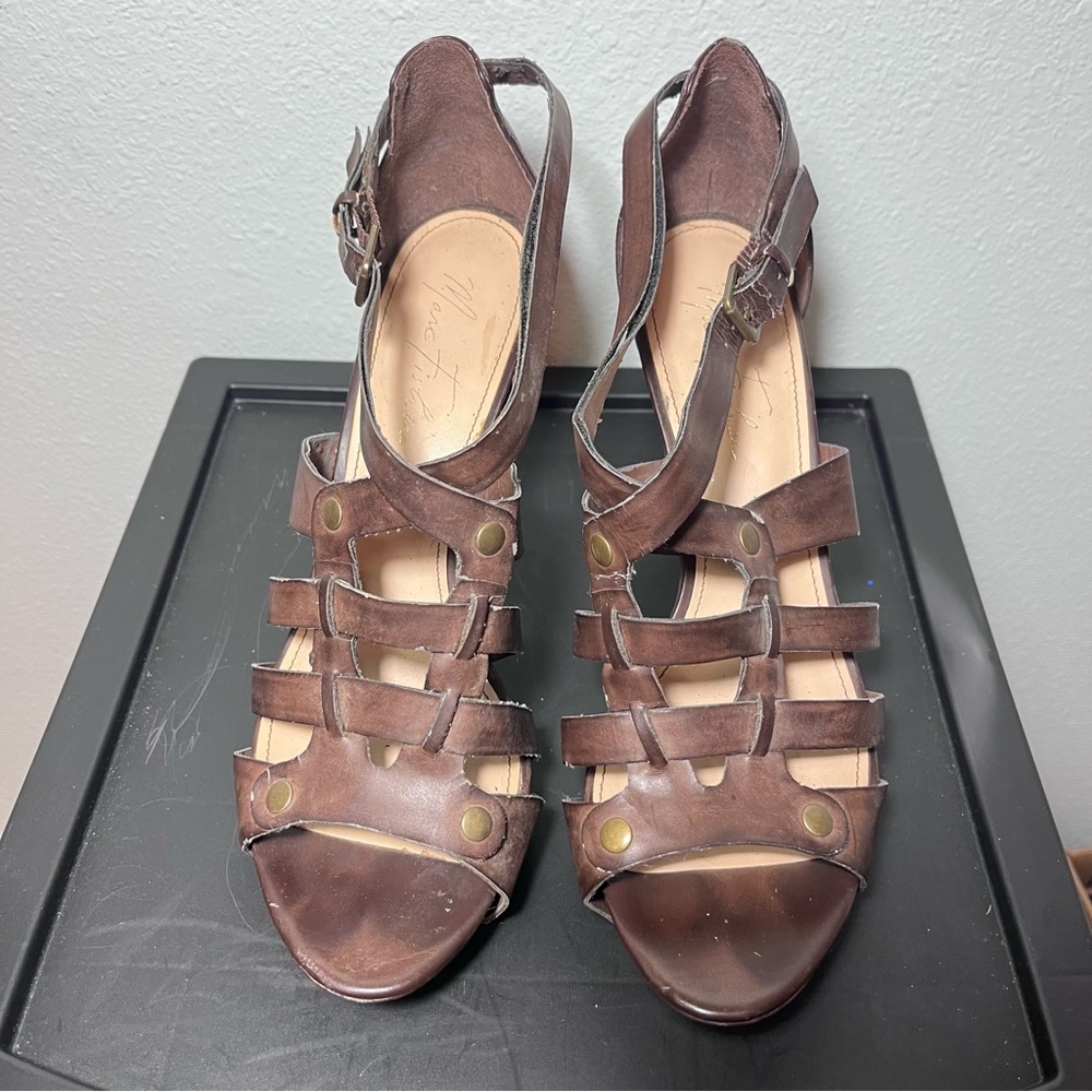 Marc Fisher Brown Leather Gladiator Platform Heels Straps Cage Sandals size 8.5 - Picture 8 of 13